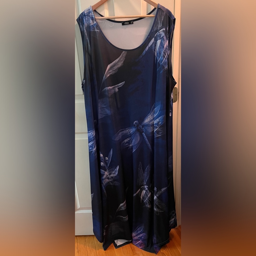 Lily Blue 4X Maxi Dress with Dragonfly Design